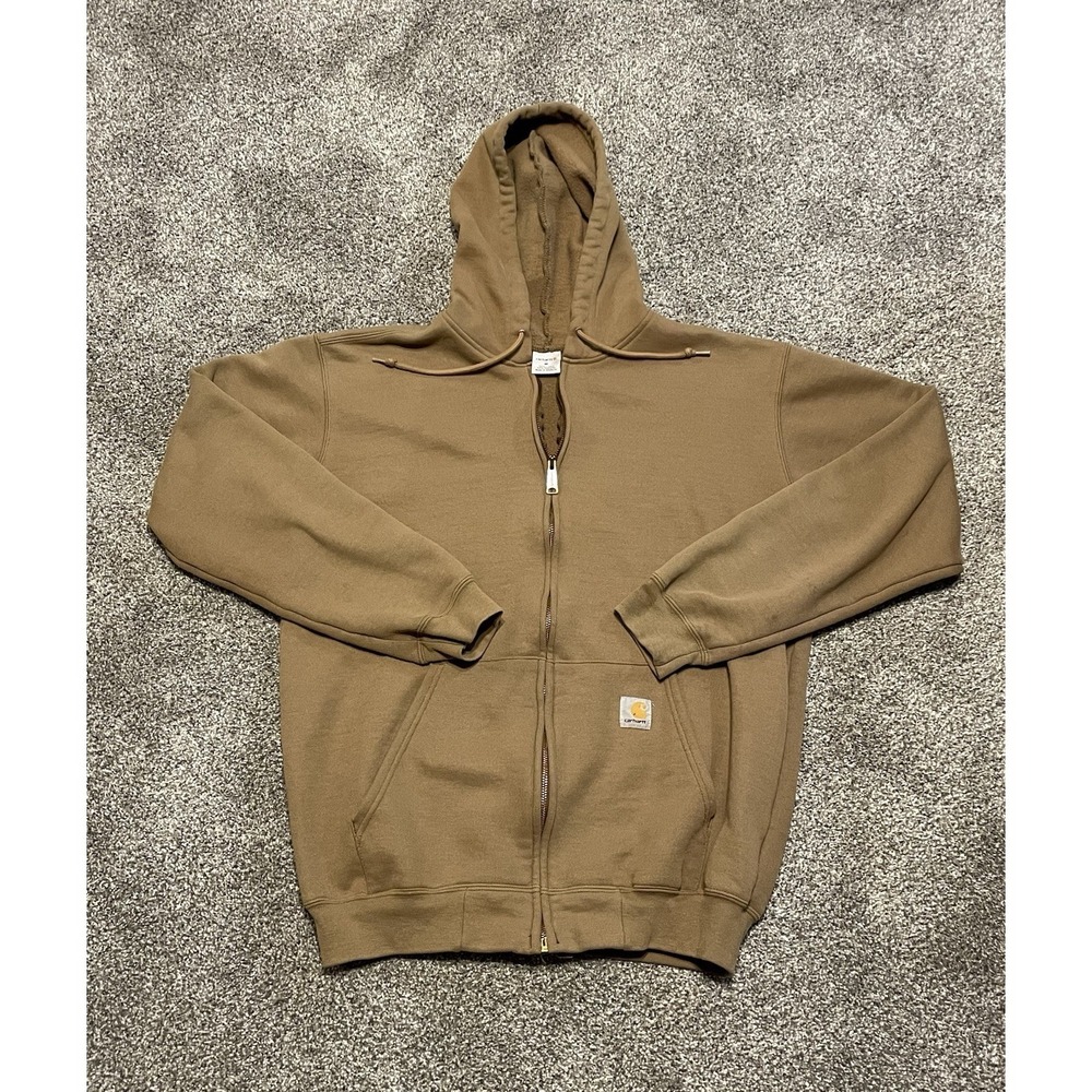 Carhartt full zip hooded sweatshirt Mens M Tan Brown‎ Workwear Durable Rugged